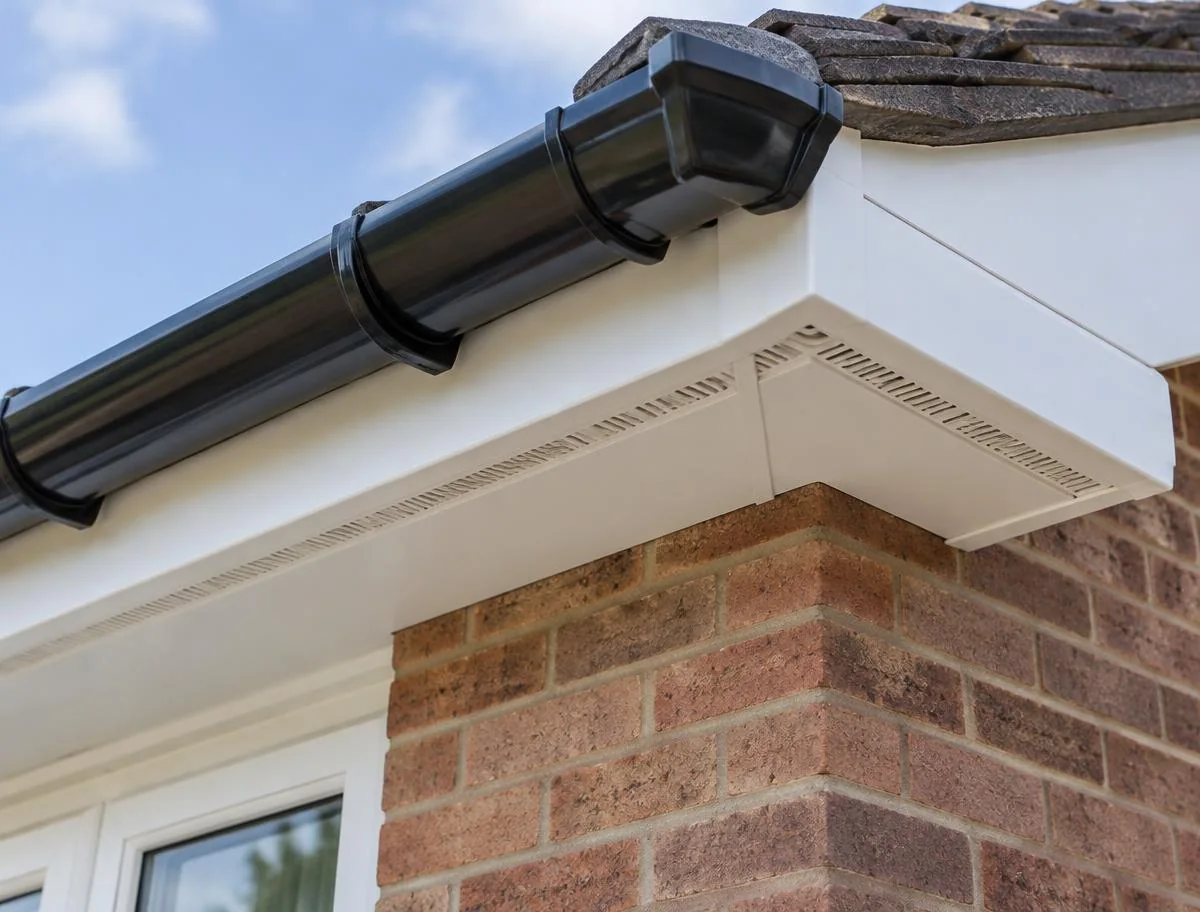 White UPVC fascias and soffits on a British house