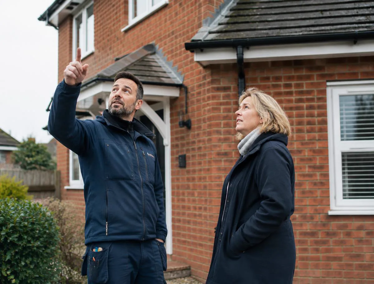 Roofer discussing a roof with a homeowner